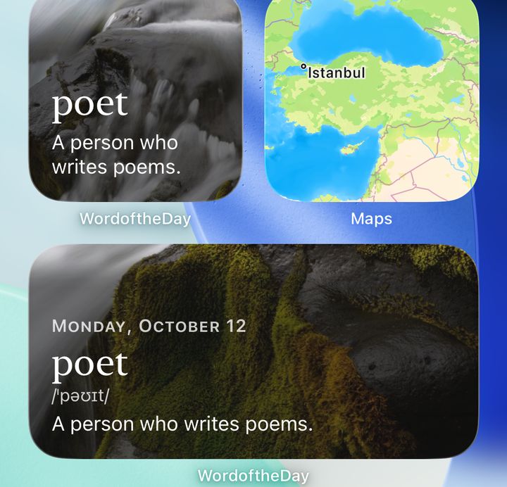The same widgets on a photo theme, showing poet.